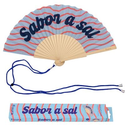 Fisura – Abanico original con mensaje Sabor a sal”. Abanico de madera moderno y colorido. Ventilador de mano azul. Colgador incluido. Idea de regalo divertida. 42,5 x 23 cm Fisura – Abanico original con mensaje Sabor a sal”. Abanico de madera moderno y colorido. Ventilador de mano azul. Colgador incluido. Idea de regalo divertida. 42,5 x 23 cm