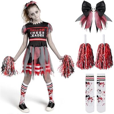 Spooktacular Creations Disfraz de animadora zombi para Halloween para niños, disfraz de animadora muerta para niñas, atuendo de líder aterrador para fiestas de rol de disfraces de Halloween Spooktacular Creations Disfraz de animadora zombi para Halloween para niños, disfraz de animadora muerta para niñas, atuendo de líder aterrador para fiestas de rol de disfraces de Halloween