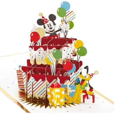 Hallmark Tarjeta de cumpleaños 3D y desplegable, diseño de Mickey Mouse y Pluto, lámina dorada y roja Hallmark Tarjeta de cumpleaños 3D y desplegable, diseño de Mickey Mouse y Pluto, lámina dorada y roja