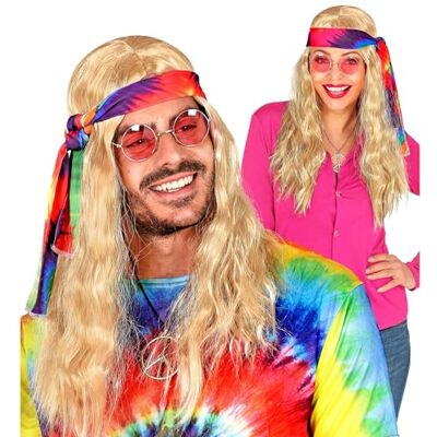 W WIDMANN MILANO Party Fashion Peluca hippie con diadema batik, pelo sintético rizado, flower power, reggae, carnaval W WIDMANN MILANO Party Fashion Peluca hippie con diadema batik, pelo sintético rizado, flower power, reggae, carnaval