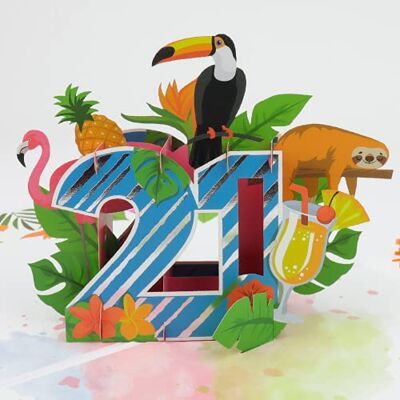 Cardology Tarjeta emergente de 21 cumpleaños Tarjeta tropical de 21 cumpleaños para ella naranja verde azul blanco Cardology Tarjeta emergente de 21 cumpleaños Tarjeta tropical de 21 cumpleaños para ella naranja verde azul blanco