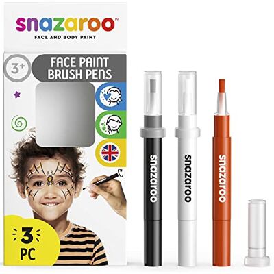 Snazaroo Set de 3 Rotuladores de Maquillaje "Halloween", color negro, blanco, naranja, para niños y adultos, base de agua, maquillaje pintacaras, aguacolor Snazaroo Set de 3 Rotuladores de Maquillaje "Halloween", color negro, blanco, naranja, para niños y adultos, base de agua, maquillaje pintacaras, aguacolor