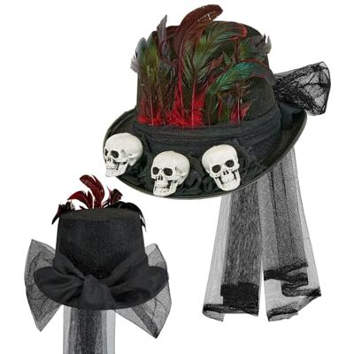 W WIDMANN MILANO Party Fashion Sombrero de copa con calavera y velo W WIDMANN MILANO Party Fashion Sombrero de copa con calavera y velo