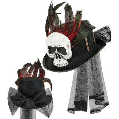 W WIDMANN MILANO Party Fashion Sombrero de copa con calavera y velo W WIDMANN MILANO Party Fashion Sombrero de copa con calavera y velo