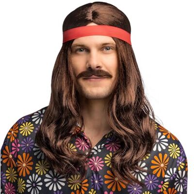 Boland Peluca Woodstock con diadema y barba, peinado de los años 70/80 de pelo sintético para carnaval y cosplay, accesorios para disfraces de carnaval Boland Peluca Woodstock con diadema y barba, peinado de los años 70/80 de pelo sintético para carnaval y cosplay, accesorios para disfraces de carnaval