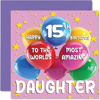 Stuff4 Tarjeta de cumpleaños número 15 para hija – La hija más increíble del mundo – Tarjeta de feliz cumpleaños 15 para hija de mamá papá, 145 mm x 145 mm, 15 tarjetas de felicitación para hija Stuff4 Tarjeta de cumpleaños número 15 para hija – La hija más increíble del mundo – Tarjeta de feliz cumpleaños 15 para hija de mamá papá, 145 mm x 145 mm, 15 tarjetas de felicitación para hija