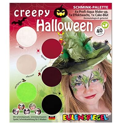 Eulenspiegel 207048 Paleta de maquillaje Creepy Halloween, instrucciones para 5 máscaras de Halloween, maquillaje infantil, maquillaje de carnaval Eulenspiegel 207048 Paleta de maquillaje Creepy Halloween, instrucciones para 5 máscaras de Halloween, maquillaje infantil, maquillaje de carnaval