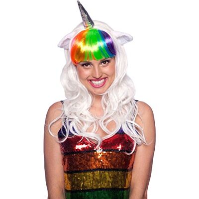 Folat Peluca de Unicornio Blanco con Flecos del Arco Iris, Disfraces Folat Peluca de Unicornio Blanco con Flecos del Arco Iris, Disfraces