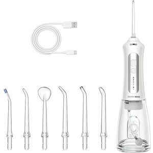 BARBERBOSS Irrigador bucal recargable para dientes y encías, 5 modos de limpieza, 5 boquillas de chorro, depósito de 300 ml, USB inalámbrico, resistente al agua IPX7 y boquilla de 360° BARBERBOSS Irrigador bucal recargable para dientes y encías, 5 modos de limpieza, 5 boquillas de chorro, depósito de 300 ml, USB inalámbrico, resistente al agua IPX7 y boquilla de 360°