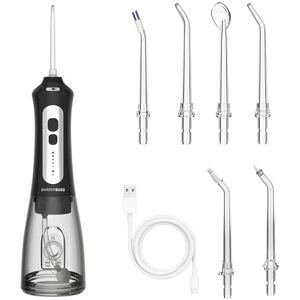 BARBERBOSS Irrigador bucal, Inalámbrico para dientes y encías, recargable, 5 modos de limpieza, 6 boquillas y pantalla LED, kit de hilo dental resistente al agua IPX7 (Negro) BARBERBOSS Irrigador bucal, Inalámbrico para dientes y encías, recargable, 5 modos de limpieza, 6 boquillas y pantalla LED, kit de hilo dental resistente al agua IPX7 (Negro)