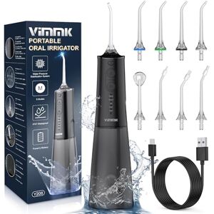 Vimmk Irrigador Bucal Portatil, Irrigador Dental Inalámbrico Profesional 8 Boquillas 5 Modos, IPX7 Impermeable 300ML USB-C Recargable Para Limpieza Dientes, Para el Hogar y los Viajes (Negro) Vimmk Irrigador Bucal Portatil, Irrigador Dental Inalámbrico Profesional 8 Boquillas 5 Modos, IPX7 Impermeable 300ML USB-C Recargable Para Limpieza Dientes, Para el Hogar y los Viajes (Negro)