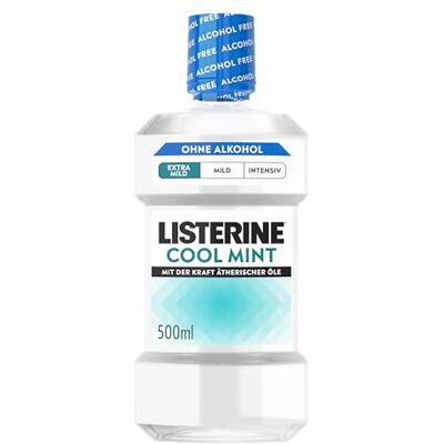 Listerine Cool Mint Extra Mild Enjuague bucal antibacteriano con aceites esenciales, sabor extra suave con menta y sin alcohol, complemento óptimo para el cuidado bucal diario, 6 x 500 ml Listerine Cool Mint Extra Mild Enjuague bucal antibacteriano con aceites esenciales, sabor extra suave con menta y sin alcohol, complemento óptimo para el cuidado bucal diario, 6 x 500 ml