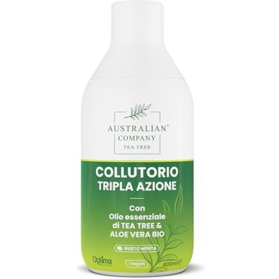 Australian Company Tea Tree Enjuague bucal de triple acción con aceite del árbol del té y Aloe Vera ecológico, limpia la cavidad bucal y previene la acumulación de sarro, sensación de frescor Australian Company Tea Tree Enjuague bucal de triple acción con aceite del árbol del té y Aloe Vera ecológico, limpia la cavidad bucal y previene la acumulación de sarro, sensación de frescor