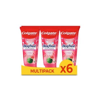 Colgate Max Fresh Fruit Fusion Sandía, Pasta de Dientes, Pack 6x75 ml Dentífrico con flúor y Ultrafreeze, Sabores sandía y guayaba, Aliento 10x más fresco, Anticaries, Protege esmalte Colgate Max Fresh Fruit Fusion Sandía, Pasta de Dientes, Pack 6x75 ml Dentífrico con flúor y Ultrafreeze, Sabores sandía y guayaba, Aliento 10x más fresco, Anticaries, Protege esmalte