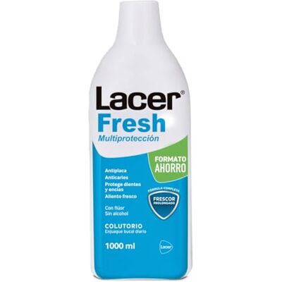 LACER FRESH Colutorio 1 Litro, Enjuague Bucal Diario, Combate el Mal Aliento, Protección de Encias, sin Alcohol, con Flúor y Triclosán, Sabor Fresco de Efecto Prolongado LACER FRESH Colutorio 1 Litro, Enjuague Bucal Diario, Combate el Mal Aliento, Protección de Encias, sin Alcohol, con Flúor y Triclosán, Sabor Fresco de Efecto Prolongado