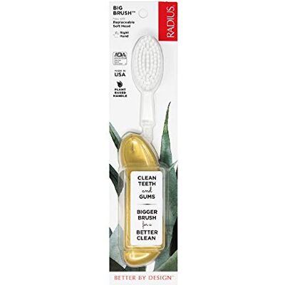 Radius Cepillo de dientes Big Brush diseñado para mejorar la salud de las encías y reducir los problemas de las encías, mano derecha, dorado, paquete de 1 Radius Cepillo de dientes Big Brush diseñado para mejorar la salud de las encías y reducir los problemas de las encías, mano derecha, dorado, paquete de 1