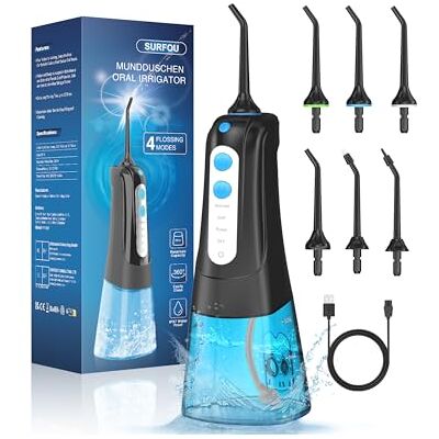 SURFOU Irrigador Dental Portatil Bucal Viaje, Irrigadores Dentales Bucales Limpiador Dientes Agua Presion, Profesional Inalambrico Irrigador-dental Con Irradiador Limpieza Water Flosser for Teeth SURFOU Irrigador Dental Portatil Bucal Viaje, Irrigadores Dentales Bucales Limpiador Dientes Agua Presion, Profesional Inalambrico Irrigador-dental Con Irradiador Limpieza Water Flosser for Teeth