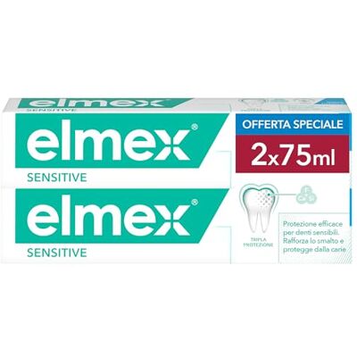 ELMEX Sensitive Pasta de Dientes 2x75ml, Pasta para Dientes Sensibles, 24h de Protección contra la Sensibilidad, con Flúor para Fortalecer los Dientes, Ayuda a Eliminar la Placa Bacteriana ELMEX Sensitive Pasta de Dientes 2x75ml, Pasta para Dientes Sensibles, 24h de Protección contra la Sensibilidad, con Flúor para Fortalecer los Dientes, Ayuda a Eliminar la Placa Bacteriana