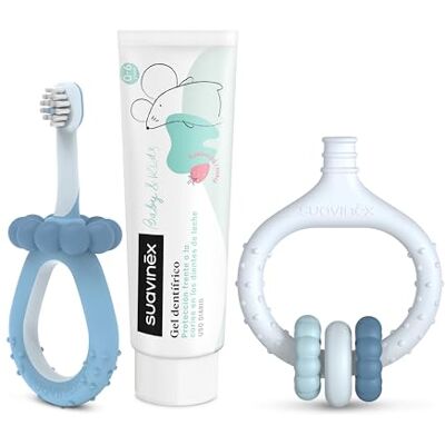 SUAVINEX , Set Inicio Cuidado Dental, Incluye: Cepillo de Dientes para Bebés + Masajeador Encías + Pasta de Dientes para Bebés, para Regalar, Mangos Ergonómicos, Uso Diario, +0 Meses, Azul SUAVINEX , Set Inicio Cuidado Dental, Incluye: Cepillo de Dientes para Bebés + Masajeador Encías + Pasta de Dientes para Bebés, para Regalar, Mangos Ergonómicos, Uso Diario, +0 Meses, Azul