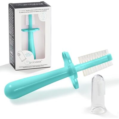 grabease Cepillo de dientes para bebé, cepillo de dientes de doble cara, sin BPA ni ftalatos, 1 paquete, color verde azulado grabease Cepillo de dientes para bebé, cepillo de dientes de doble cara, sin BPA ni ftalatos, 1 paquete, color verde azulado