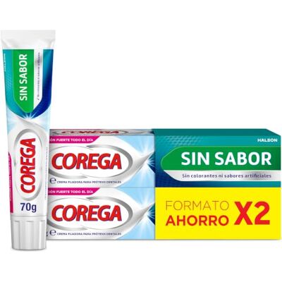 Corega Sin Sabor Crema Fijadora Prótesis Dentales, Fijación Fuerte, 2 x 70 g Corega Sin Sabor Crema Fijadora Prótesis Dentales, Fijación Fuerte, 2 x 70 g
