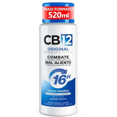 CB12 Enjuague Bucal Mal Aliento 16H Colutorio con Flúor para Halitosis, Sabor Menta Suave, Aliento Fresco, Sin Alcohol 520 ml CB12 Enjuague Bucal Mal Aliento 16H Colutorio con Flúor para Halitosis, Sabor Menta Suave, Aliento Fresco, Sin Alcohol 520 ml