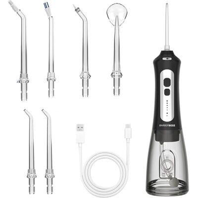 BARBERBOSS Irrigador bucal inalámbrico para dientes y encías, 6 boquillas multifuncionales, pantalla LED, recargable por USB, irrigador eléctrico (negro) BARBERBOSS Irrigador bucal inalámbrico para dientes y encías, 6 boquillas multifuncionales, pantalla LED, recargable por USB, irrigador eléctrico (negro)