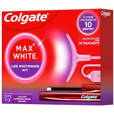 Colgate Max White Kit de blanqueamiento dental con LED Revierte hasta 20 años de manchas* Pack 2 sueros blanqueadores de dientes con nuevo aplicador de precisión Colgate Max White Kit de blanqueamiento dental con LED Revierte hasta 20 años de manchas* Pack 2 sueros blanqueadores de dientes con nuevo aplicador de precisión