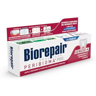 Biorepair , Pro Gengive+ Pasta de dientes peribioma, 75 ml, para una microbiota oral normal, previene el sangrado, periodontitis y parimplantitis, protege contra la placa de encías Biorepair , Pro Gengive+ Pasta de dientes peribioma, 75 ml, para una microbiota oral normal, previene el sangrado, periodontitis y parimplantitis, protege contra la placa de encías