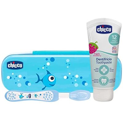 Chicco Set Azul Cepillo Y Pasta Con Flúor 6M+, Azul, 3 Unidad (Paquete de 1) Chicco Set Azul Cepillo Y Pasta Con Flúor 6M+, Azul, 3 Unidad (Paquete de 1)