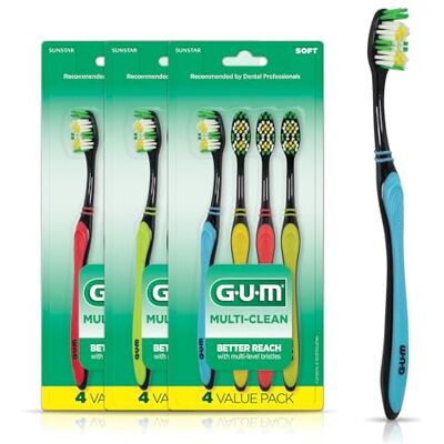 GUM cepillo para polvo de dientes multilimpieza, cerdas suaves de varios niveles, cabeza media, 12 unidades (paquete de 3) GUM cepillo para polvo de dientes multilimpieza, cerdas suaves de varios niveles, cabeza media, 12 unidades (paquete de 3)