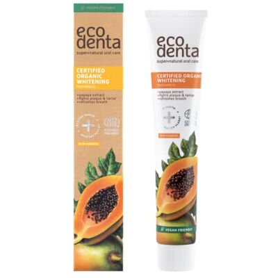 ECODENTA Pasta de dientes blanqueadora de dientes 75ml I Pasta de dientes blanqueadora certificada orgánica con extracto de papaya totalmente natural Jugo de aloe vera Xilitol Aceite esencial de menta ECODENTA Pasta de dientes blanqueadora de dientes 75ml I Pasta de dientes blanqueadora certificada orgánica con extracto de papaya totalmente natural Jugo de aloe vera Xilitol Aceite esencial de menta