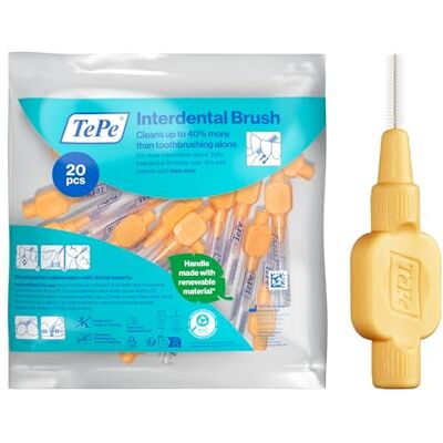 TePe Cepillo interdental , Extra Suave, naranja, 0,45 mm/ISO 1, 20 ud., limpieza dental para eliminación de placa, limpieza interdental eficaz, para espacios estrechos TePe Cepillo interdental , Extra Suave, naranja, 0,45 mm/ISO 1, 20 ud., limpieza dental para eliminación de placa, limpieza interdental eficaz, para espacios estrechos