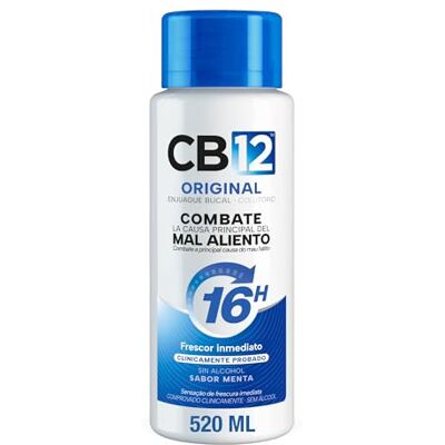 CB12 Enjuague Bucal Mal Aliento 16H Colutorio con Flúor para Halitosis, Sabor Menta Suave, Aliento Fresco, Sin Alcohol 520 ml CB12 Enjuague Bucal Mal Aliento 16H Colutorio con Flúor para Halitosis, Sabor Menta Suave, Aliento Fresco, Sin Alcohol 520 ml