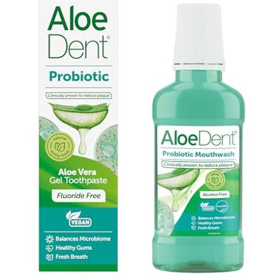 Aloe Dent AloeDent Dentífrico Probiótico 75ml & Enjuague Bucal 250ml Equilibra el Microbioma Oral, Probiótico Bucal Natural con Aloe Vera & Xilitol, Sin Flúor, Sin SLS, Vegano Aloe Dent AloeDent Dentífrico Probiótico 75ml & Enjuague Bucal 250ml Equilibra el Microbioma Oral, Probiótico Bucal Natural con Aloe Vera & Xilitol, Sin Flúor, Sin SLS, Vegano