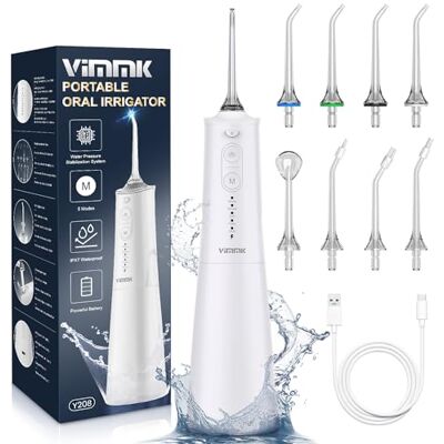 Vimmk Irrigador bucal inalámbrico, Irrigador Dental de Agua con Irrigador Oral Dental Recargable Impermeable IPX7 para Viajes a Casa (Blanco) Vimmk Irrigador bucal inalámbrico, Irrigador Dental de Agua con Irrigador Oral Dental Recargable Impermeable IPX7 para Viajes a Casa (Blanco)