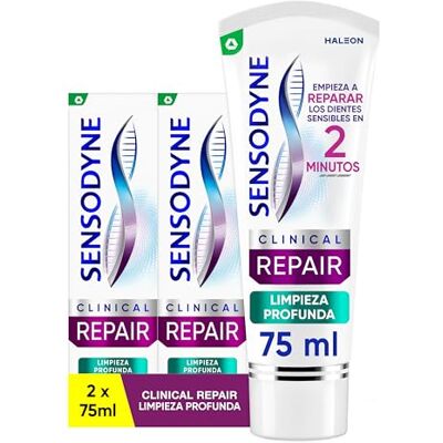 Sensodyne Clinical Repair Limpieza Profunda, Pasta Dentífrica para Dientes Sensibles, Pack de 2 x 75 ml Sensodyne Clinical Repair Limpieza Profunda, Pasta Dentífrica para Dientes Sensibles, Pack de 2 x 75 ml