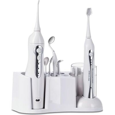 COLISH Flosser de pared y ducha oral de mesa con espejo de dientes LED y cabezales de cepillo DuPont depósito de agua extraíble, operación de 2 botones, almacenamiento completo de boquilla. COLISH Flosser de pared y ducha oral de mesa con espejo de dientes LED y cabezales de cepillo DuPont depósito de agua extraíble, operación de 2 botones, almacenamiento completo de boquilla.