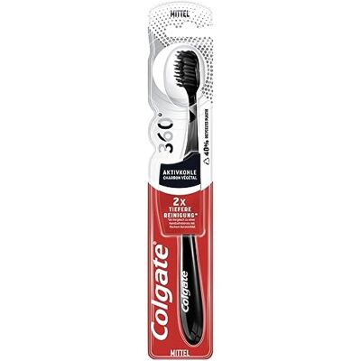 Colgate Cepillo de dientes 360° de carbón activo, dureza media, 1 unidad, Negro Colgate Cepillo de dientes 360° de carbón activo, dureza media, 1 unidad, Negro