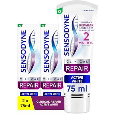 Sensodyne Clinical Repair Active White, Pasta Dentífrica Blanqueante para Dientes Sensibles, Pack de 2 x 75 ml Sensodyne Clinical Repair Active White, Pasta Dentífrica Blanqueante para Dientes Sensibles, Pack de 2 x 75 ml