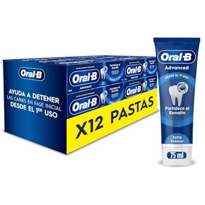 Oral-B Advanced Fortalece El Esmalte Pasta de Dientes, Pack 12x75 ml Dentífrico Anticaries con Fluoruro de Estaño, Protege El Esmalte, Sabor Eucalipto Refrescante Oral-B Advanced Fortalece El Esmalte Pasta de Dientes, Pack 12x75 ml Dentífrico Anticaries con Fluoruro de Estaño, Protege El Esmalte, Sabor Eucalipto Refrescante