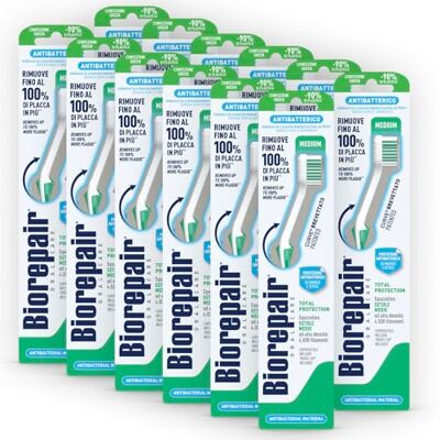 Biorepair , Cepillo de dientes completo con cerdas medias, antibacteriano 12 cepillos Biorepair , Cepillo de dientes completo con cerdas medias, antibacteriano 12 cepillos