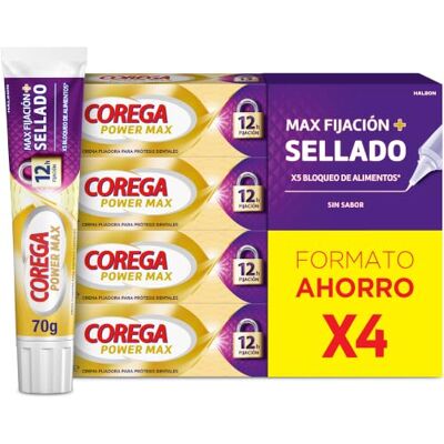 Corega Max Fijación + Sellado, Crema Fijadora Prótesis Dentales, 4x70 g Corega Max Fijación + Sellado, Crema Fijadora Prótesis Dentales, 4x70 g