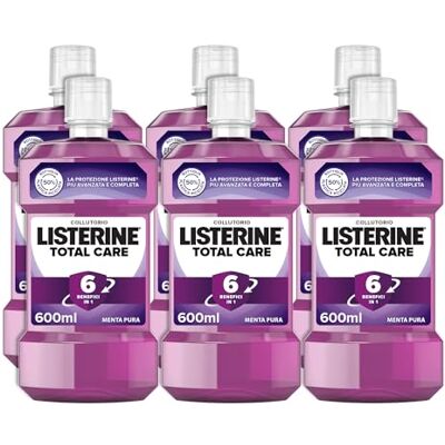 Listerine Collutorio, Total Care Menta Pura, 6 beneficios en 1, 6 x 600 ml Listerine Collutorio, Total Care Menta Pura, 6 beneficios en 1, 6 x 600 ml