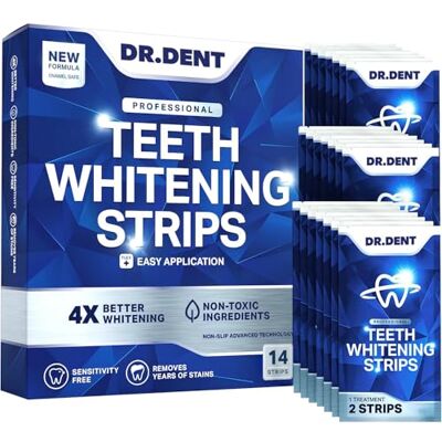 DrDent Tiras blanqueadoras de dientes profesionales, 7 tratamientos, seguras para el esmalte, blanqueamiento dental no sensible, blanqueamiento sin ningún daño, paquete de 14 tiras + abridor de boca DrDent Tiras blanqueadoras de dientes profesionales, 7 tratamientos, seguras para el esmalte, blanqueamiento dental no sensible, blanqueamiento sin ningún daño, paquete de 14 tiras + abridor de boca