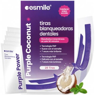 Esmile Tiras Blanqueadoras Dientes Purple Dry con PAP, Coco, 28 Tecnología dry: el activo ya está seco sobre la tira, no es un gel. Mejor adherencia y no gotea. Esmile Tiras Blanqueadoras Dientes Purple Dry con PAP, Coco, 28 Tecnología dry: el activo ya está seco sobre la tira, no es un gel. Mejor adherencia y no gotea.