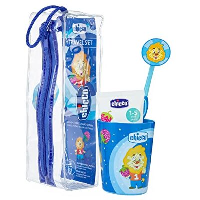 Chicco Estuche Cepillo de Dientes para Niños con Vaso, Cerdas Suaves, Agarre Ergonómico, Capuchón, Y Estuche a Juego, Cepillo de Dientes para Niños + 3 Años, Azul Chicco Estuche Cepillo de Dientes para Niños con Vaso, Cerdas Suaves, Agarre Ergonómico, Capuchón, Y Estuche a Juego, Cepillo de Dientes para Niños + 3 Años, Azul