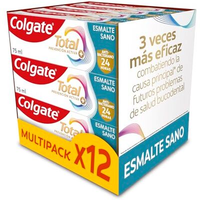 Colgate Total Advanced Esmalte Sano Pasta de Dientes, Pack 12 Uds x 75ml, Ayuda a Reparar el Esmalte Debilitado, Dentífrico Blanqueador con 24h de Defensa Antibacteriana Reforzada para la Boca Colgate Total Advanced Esmalte Sano Pasta de Dientes, Pack 12 Uds x 75ml, Ayuda a Reparar el Esmalte Debilitado, Dentífrico Blanqueador con 24h de Defensa Antibacteriana Reforzada para la Boca