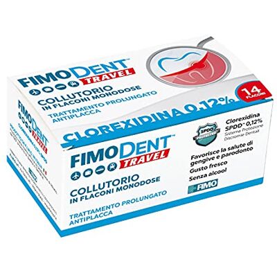 Fimodent enjuague bucal Monodosis Clorhexidina 0,12% con SPDD (Sistema de Protección de Discrepancias Dentales) y agradable sabor a menta Tratamiento antiplaca y antibacteriano 14 de 10mL Fimodent enjuague bucal Monodosis Clorhexidina 0,12% con SPDD (Sistema de Protección de Discrepancias Dentales) y agradable sabor a menta Tratamiento antiplaca y antibacteriano 14 de 10mL