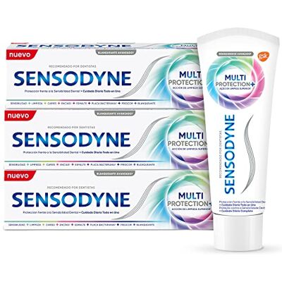 Sensodyne Multiprotección Blanqueante, Pasta de Dientes Para Cuidado Diario, Protección Frente a Sensibilidad Dental, Pack 3 Uds x75 ml Sensodyne Multiprotección Blanqueante, Pasta de Dientes Para Cuidado Diario, Protección Frente a Sensibilidad Dental, Pack 3 Uds x75 ml